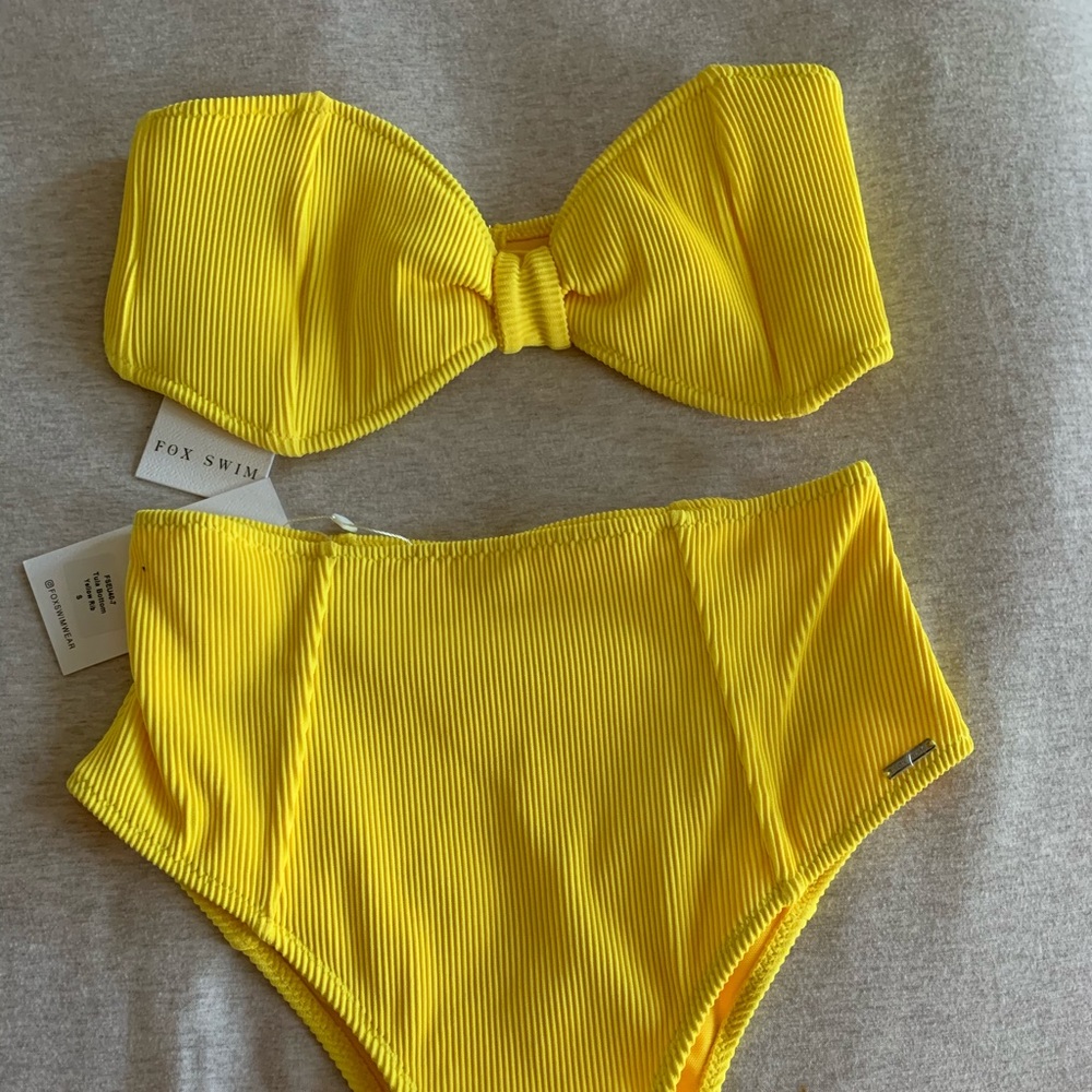 Yellow Ribbed White Fox Swimsuit